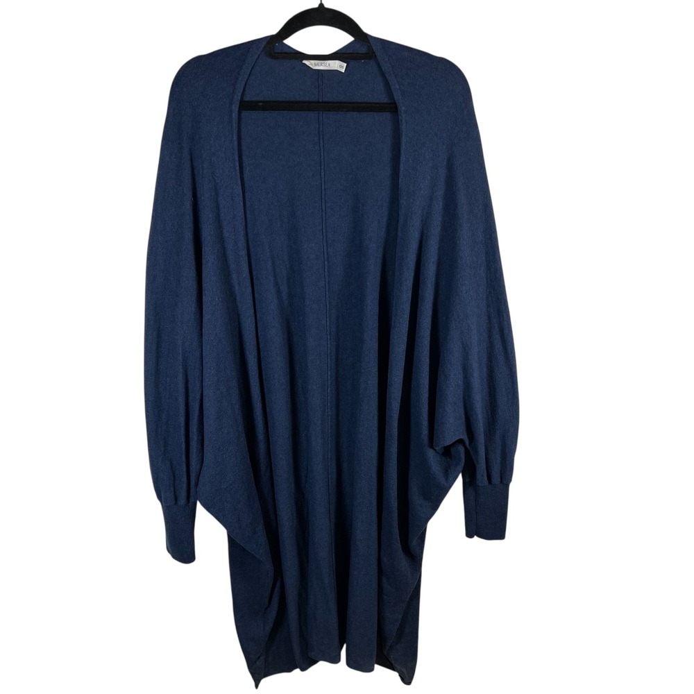 Mersea Navy Blue‎ Cotton Cashmere Blend Open Front Cocoon Cardigan Sweater OS